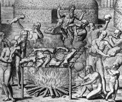 Refeições de antropofagos: Canibales no Brasil - em "Admirante Narratio Americae", de Théodore de Bry de Theodore de Bry