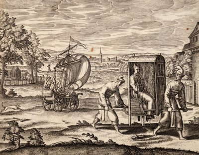 Sedan chinês, Índia Oriental, gravura de obra de Theodor de Bry (1528-1598), China de Theodore de Bry