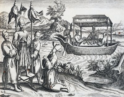 Rua dos dignitários, da viagem realizada por Jan Huyghen van Linschoten (1563-1611) entre 1583 e 1592, gravura da Índia Orientalis por Theodor de Bry (1528-1598), China de Theodore de Bry