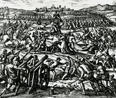 Tropas de Francisco Pizarro (ca. 1475-1541) capturando o Imperador Incas Atahualpa durante a Batalha de Cajamarca, 16 de novembro de Theodore de Bry