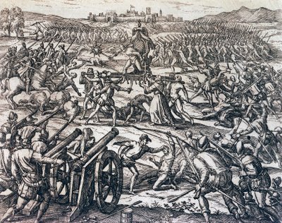 As tropas de Francisco Pizarro (cerca de 1475-1541) capturando o Imperador Inca Atahualpa durante a Batalha de Cajamarca, 16 de novembro de Theodore de Bry