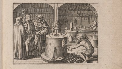 Ilustração para avrevs Tripvs, isto é, os três mais seleto .. químicos Parte de 1618 de Theodore de Bry