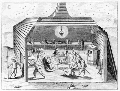 Dentro da Casa de Barents em Novaya Zemlya, de "A Viagem do Vega pela Ásia e Europa", de AE Nordenskiold, publicado em 1881 de Theodore de Bry