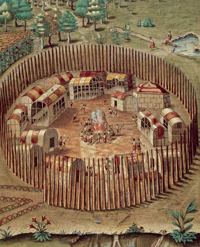 Aldeia fortificada nativa americana na Virgínia de Theodore de Bry