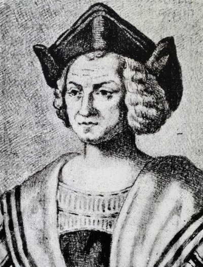 Retrato de Cristóvão Colombo (1451-1506), gravura de Theodore de Bry (1528-1598) de Theodore de Bry