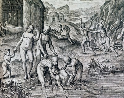 Remédios usados por nativos contra doenças, gravura de Historia America, de Theodor de Bry (1528-1598), Frankfurt de Theodore de Bry