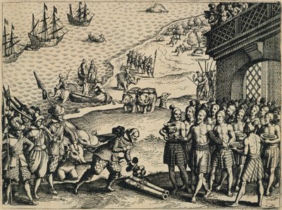O desembarque dos holandeses em Calcutá de Theodore de Bry