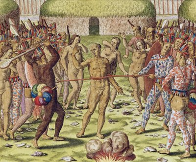 A execução de um inimigo pelos índios topinambos, 1562 de Theodore de Bry