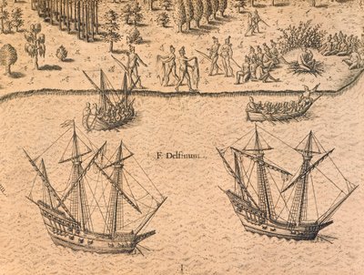 A chegada de navios franceses à Flórida de Theodore de Bry