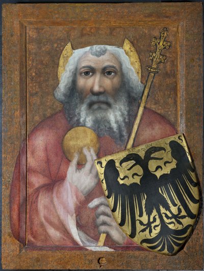 Carlos Magno - Carlos o Grande, Rei dos Francos - Teodórico de Praga (ativo ca 1360-1380). Tempera em painel de Theodoricus of Prague