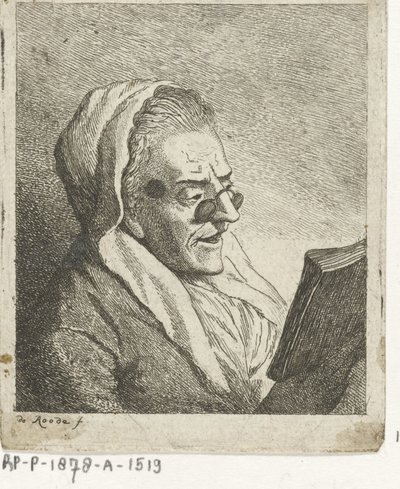 Leitura de velha mulher com óculos de beliscão de Theodorus de Roode