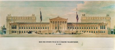 Esboço para o Parlamento austríaco (gravura) de Theophil von Hansen