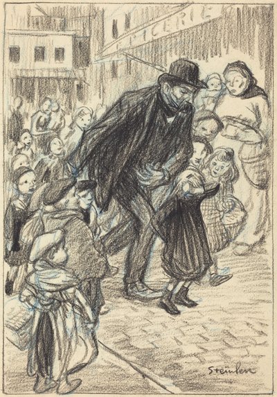 Um homem numa rua da cidade, rodeado de crianças (Um pai) de Théophile Alexandre Steinlen