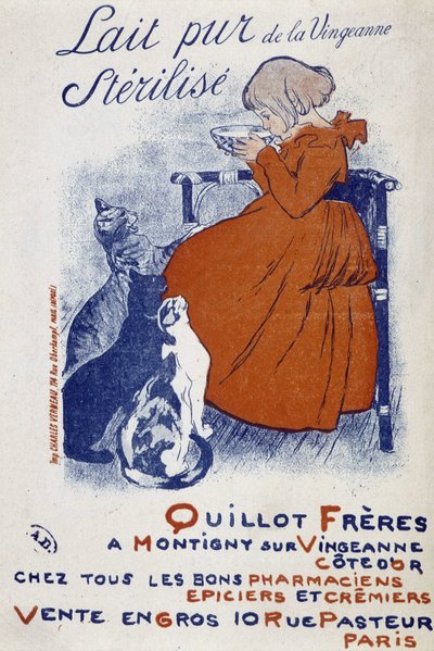 Cartaz publicitário para o leite puro do Vingeonne - por Steinlen de Théophile Alexandre Steinlen