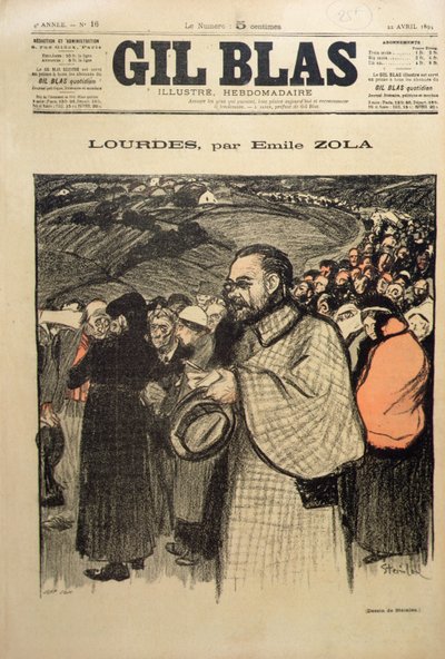 Capa frontal de "Gil Blas" contendo a primeira parcela de "Lourdes" de Emile Zola (1840-1902) 1894 (cor litho) de Théophile Alexandre Steinlen