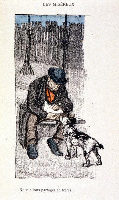 Les Miséreux: Vamos partilhar como irmãos (Mestre e o seu cão) - em "Dans la vie", de Steinlen de Théophile Alexandre Steinlen