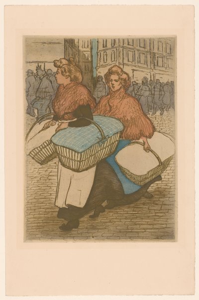 Duas lavadeiras com cestos na rua de Théophile Alexandre Steinlen