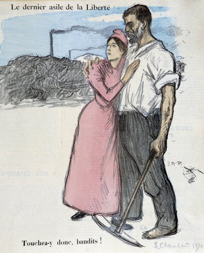 O trabalho dos trabalhadores e a luta antitrust: "O último asilo da liberdade - por isso toca nos bandidos! "Ilustração de 1891. de Théophile Alexandre Steinlen