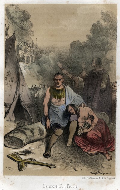 Os massacres dos Hurons pelos iroqueses no Canadá em 1763 (Tratado de Paris). Gravura de 1845 em “”A história dramática e pitoresca dos jesuítas desde a fundação da ordem até os dias atuais”” de Adolphe Boucher, desenho de Theophile Fragonar de Theophile Evariste Fragonard