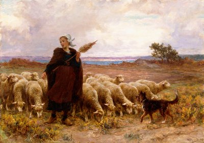 Pastora com seu rebanho, 1907 de Theophile Louis Deyrolle