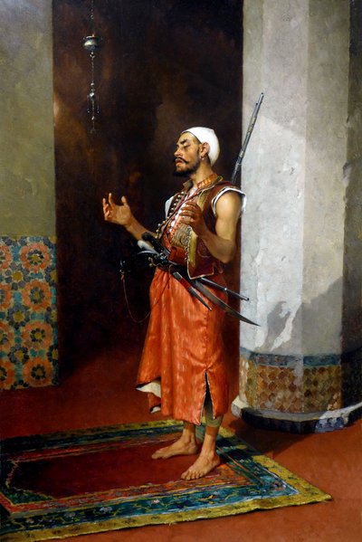 Guarda turca a rezar, finais do século XIX - início do século XX (óleo sobre tela) de Theophile Marie Francois Lybaert