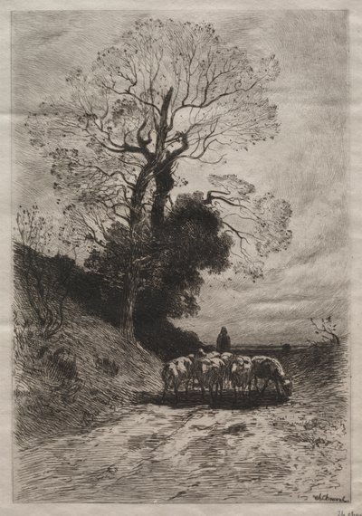 Retorno do rebanho, c. 1870. de Theophile Narcisse Chauvel