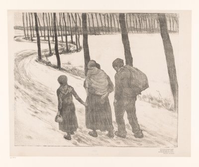 Homem e mulher com duas crianças caminham ao longo de uma estrada de campo
Geradores de Pauvres de Théo van Rysselberghe