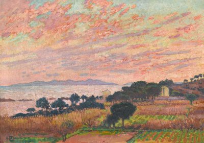 A baía ao pôr do sol Saint Clair, 1916. de Théo van Rysselberghe