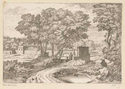 Paisagem Arcadian com duas mulheres por uma fonte Suite de Paysages (título da série) de Théodore