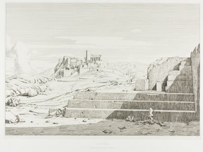 A Acrópole, Atenas: O Pnyx, o Areópago, a Acrópole e o Monte Hymmettos de Théodore Caruelle d