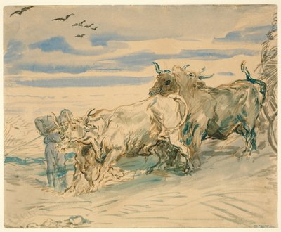 Drover com bois puxando um carrinho de Théodore Chassériau