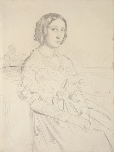 Retrato de uma jovem mulher, sentada a três quartos para a esquerda, 1839-1856 de Théodore Chassériau