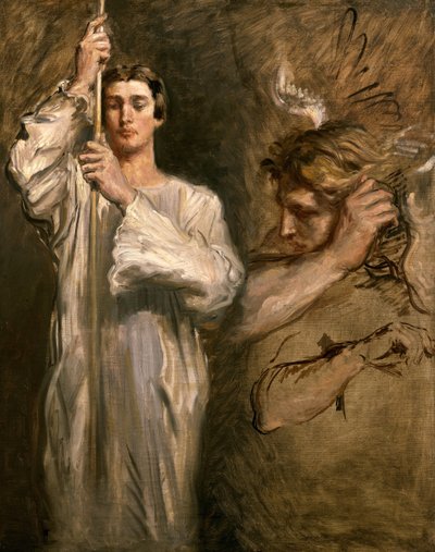 Homem jovem, segurando, um, crucifixos de Théodore Chassériau