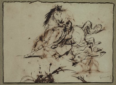 Atribuída a Théodore Géricault - Cavalo assustado, entre o final do século XVIII e o início do século XIX de Theodore Gericault