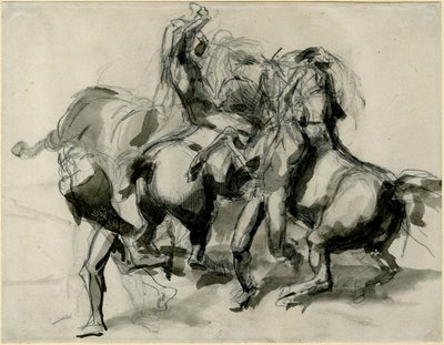 Atribuído a Théodore Géricault - Esboço de uma luta com cavalos e homens, 1913,0114.8 de Theodore Gericault