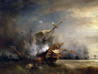 A batalha naval perto de Lizard Point, Cornualha, em 21 de outubro de 1707 de Jean Antoine Theodore Gudin