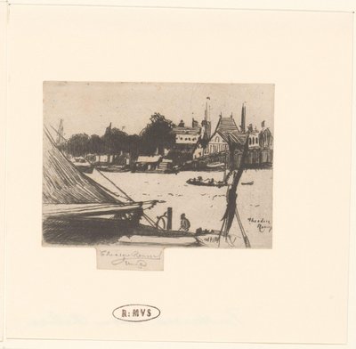 Vista do rio com barcos Battersea do Chelsea de Théodore Roussel (signed by artist)