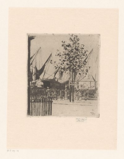 Vista de rua com figuras em um porto A esquina da Luna Street, Chelsea Embankment de Théodore Roussel (signed by artist)