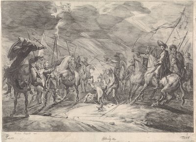 Cena do campo de batalha Combate de Cavalaria (título da série) de Théodorus van Kessel
