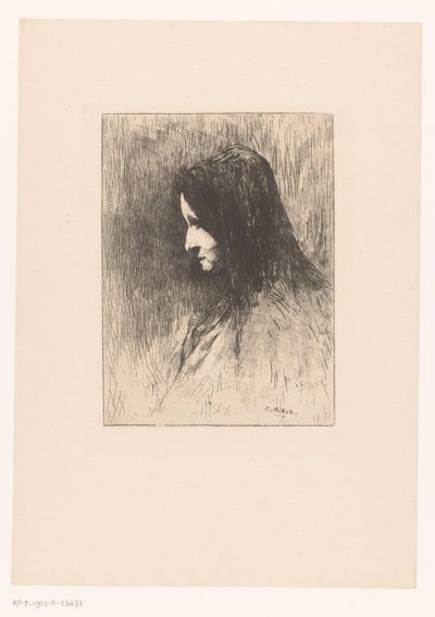 Busto de uma velha com lenço na cabeça, visto de lado de Théodule Augustin Ribot