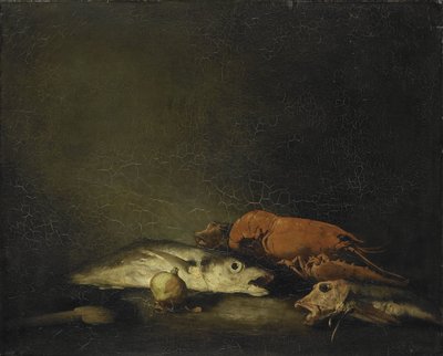 Natureza morta com peixe e lagosta de Théodule Augustin Ribot
