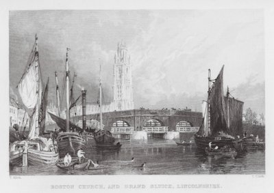 Igreja de Boston, e Grand Sluice, Lincolnshire (gravura) de Thomas (after) Allom