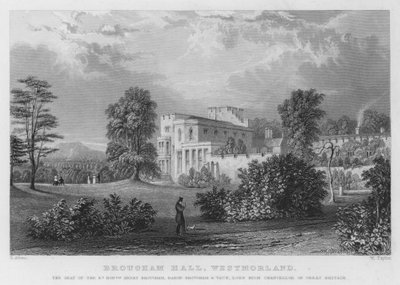 Brougham Hall, Westmorland, a sede de Henry Brougham, Barão Brougham e Vaux, Lord High Chancellor of Great Britain (gravura) de Thomas (after) Allom