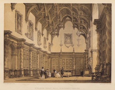 Burleigh Great Hall, Northamptonshire (água-tinta) de Thomas (after) Allom