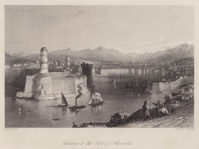 Entrada do Porto de Marselha (gravura) de Thomas (after) Allom
