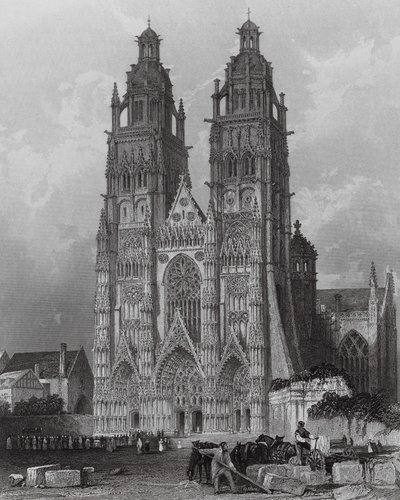 Exterior da Catedral de Saint Gatien, Tours (gravura) de Thomas (after) Allom