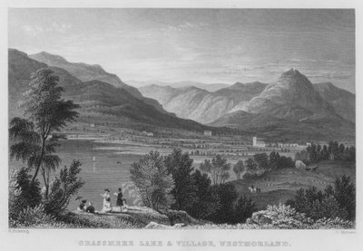 Grassmere Lake and Village, Westmorland (gravura) de Thomas (after) Allom