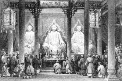 Grande Templo em Hunan, Cantão, gravado por A. Willmore (gravura) de Thomas (after) Allom
