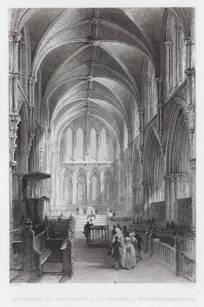 Interior da Catedral de Southwell, Nottinghamshire (gravura) de Thomas (after) Allom