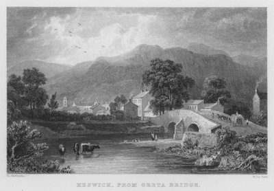 Keswick, da Ponte Greta (gravura) de Thomas (after) Allom